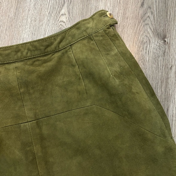 VTG No Label or Tags Olive Green Suede Leather Pencil Skirt - Picture 7 of 12